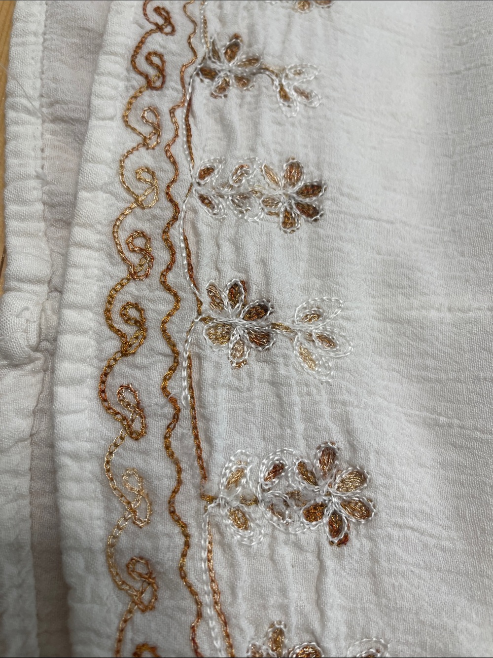 Raya Sun White Crinkle Linen Cotton Boho Embroidered Mini Dress Coverup Size M - Picture 10 of 16